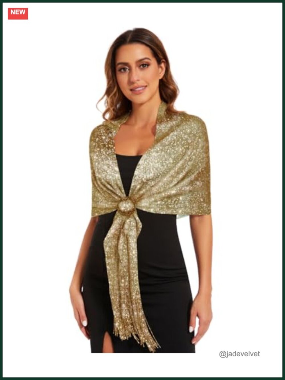 Metallic Tassel Shawl Wrap with Scarf Buckle Evening Party Wedding